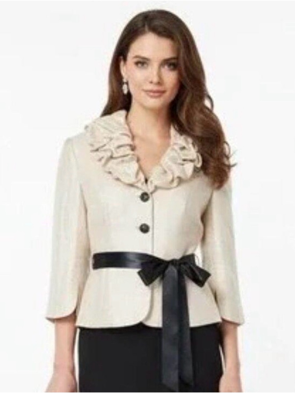 Adrianna Papell Evening Essentials Champagne Metallic Ruffle Jacket